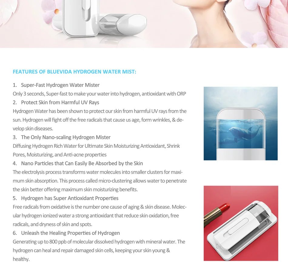 High Hydrogen Max 800ppb Hydrogen Rich Water Mister  Super Anti-oxidant ORP Portable & Easy Operation Hydrogen Water Sprayer