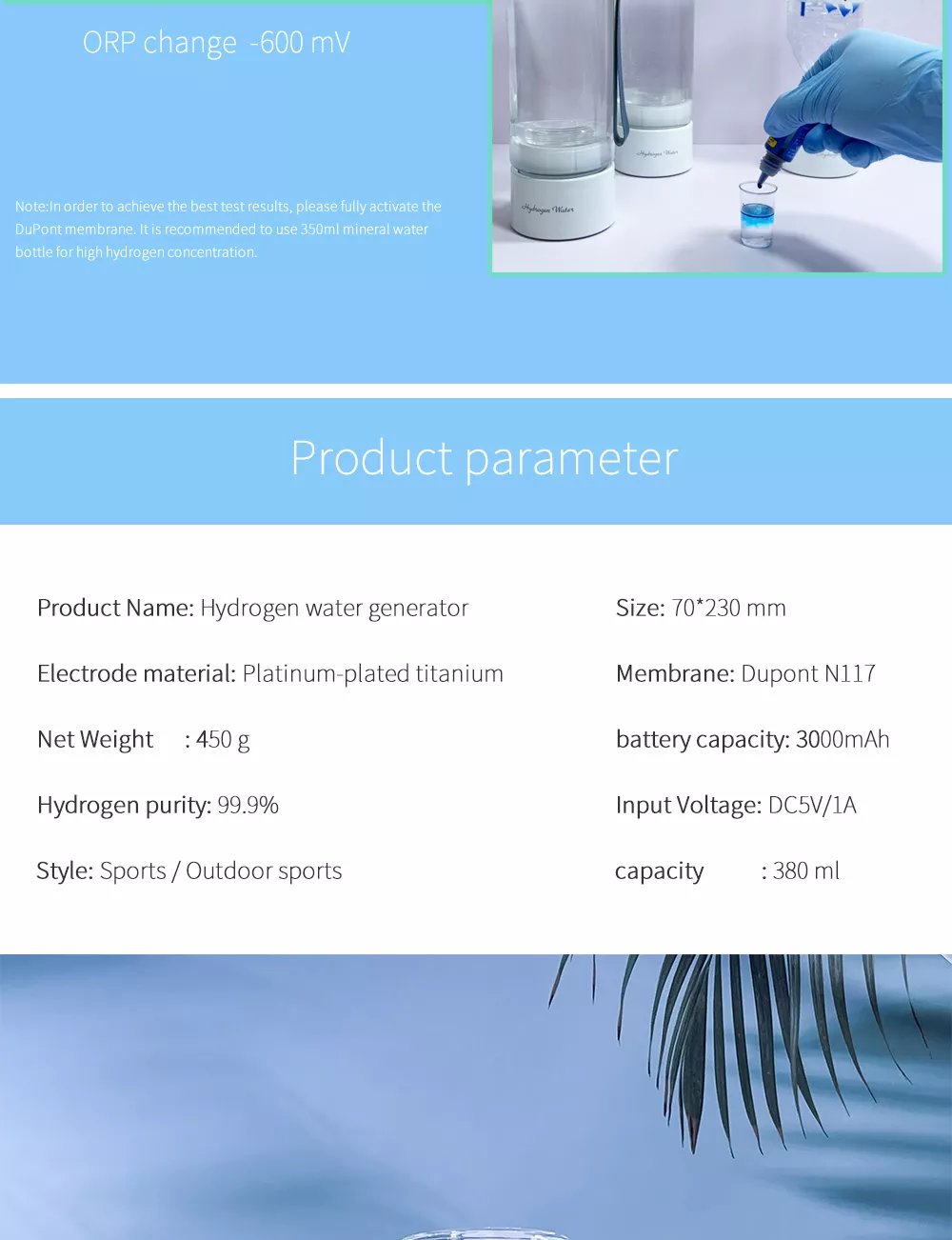 Max 3000ppb Bluevida Hydrogen Water Bottle Generator Anti-Aging 3000mAh Large Capacity Long Working Times Portable for Sports